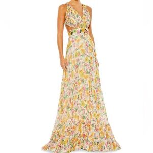 NWT Mac Duggal Sz 16 Beaded Floral A-line Backless Maxi Gown